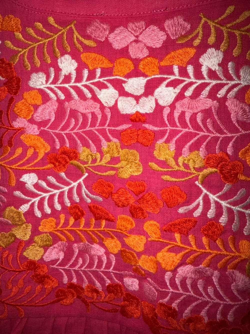 Embroidered Pink Peasant Top - Vibrant Floral Yoke - Picture 6 of 9